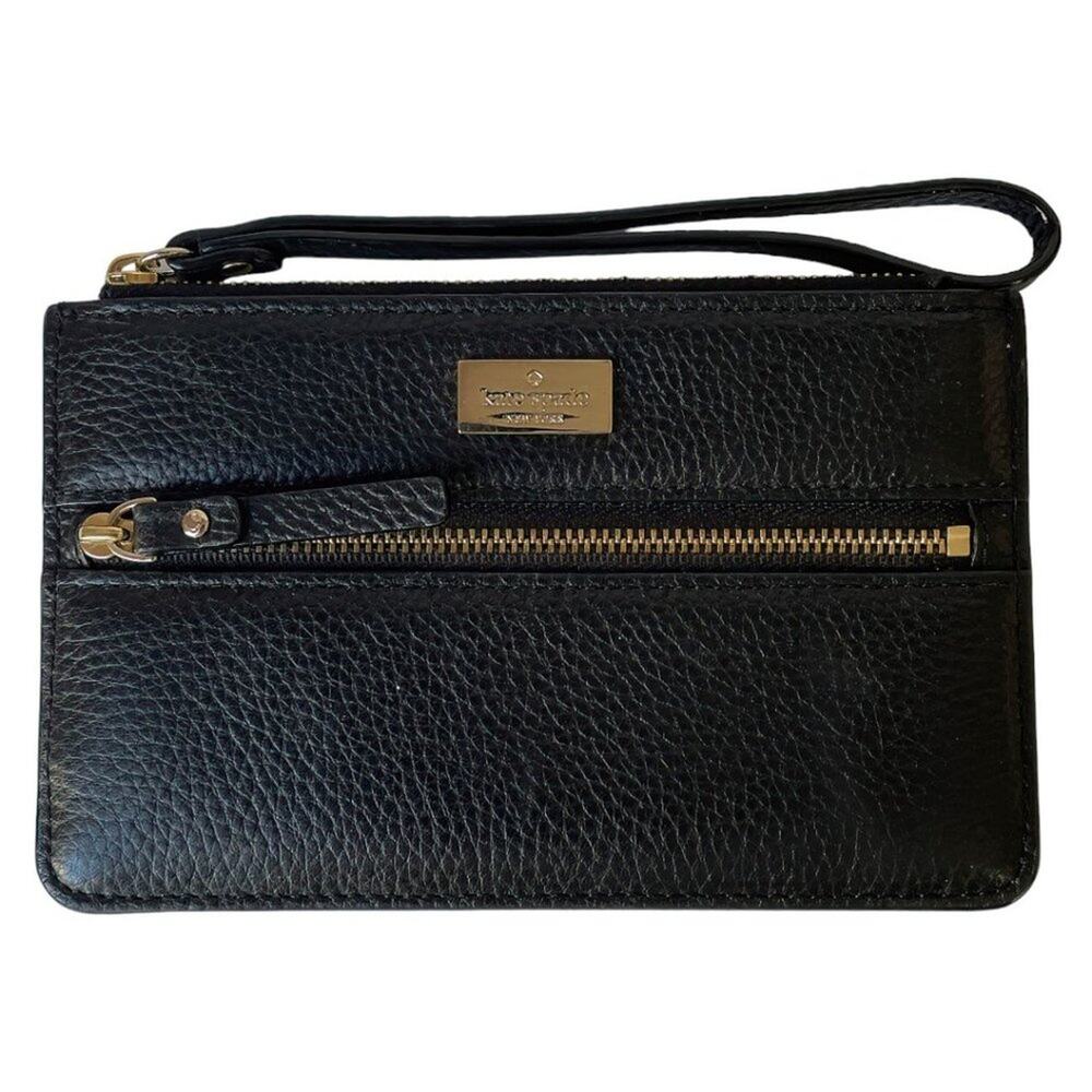 NWOT Kate Spade Highland Place Gold Hardware Pebbled Black Leather Wristlet